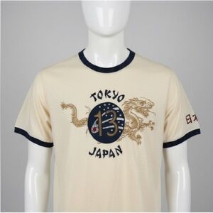 Vintage Y2K Lucky Brand T-Shirt Large | Tokyo Japan Graphic Ringer Tee